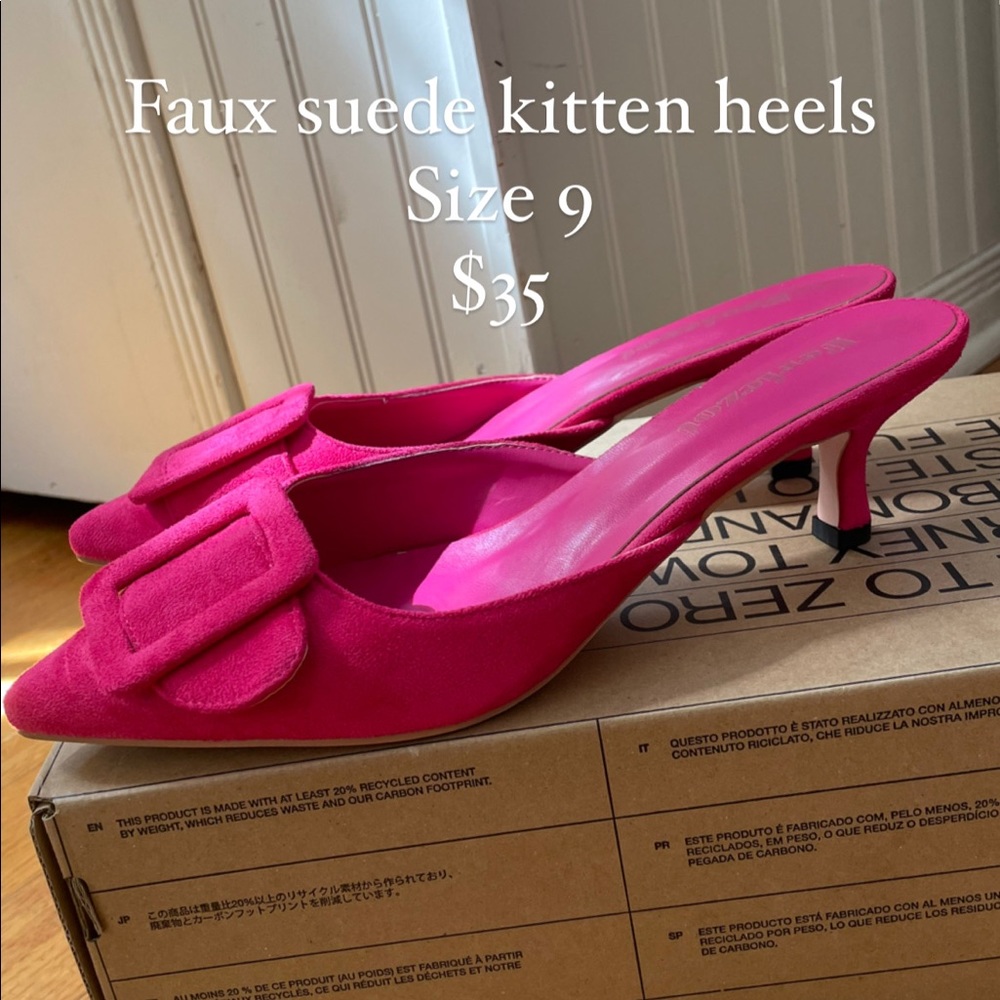 Y2k pink kitten heel mule suede